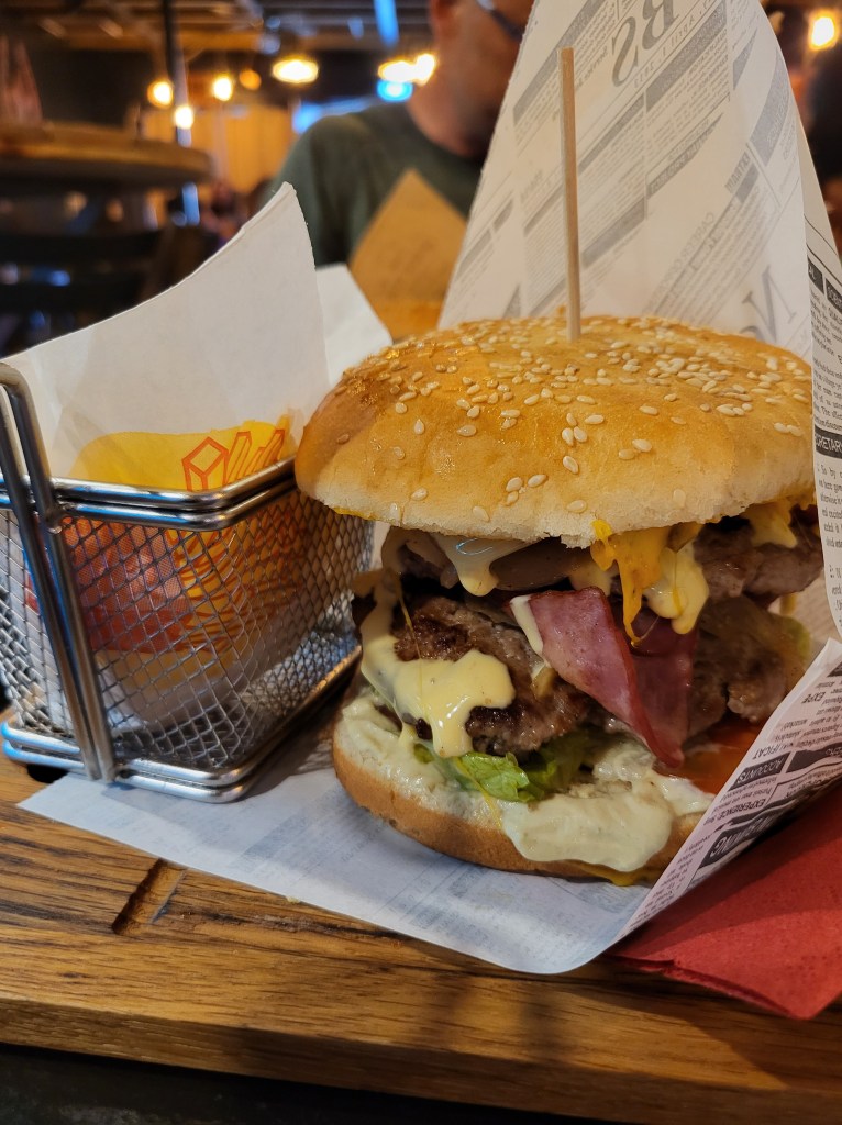 At delicious cheeseburger at the Tennessee Original in Conímbriga, Portugal.