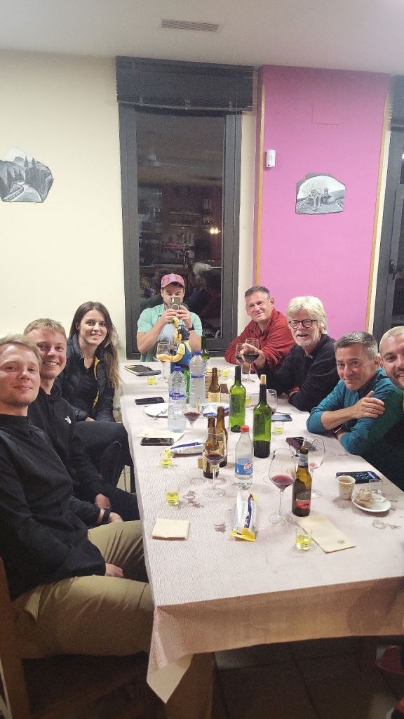 Pilgrims enjoying a meal in A Mesa, Asturias, Spain