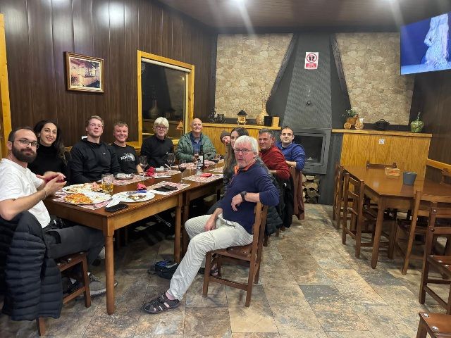 Friends gathered at the dinner table.