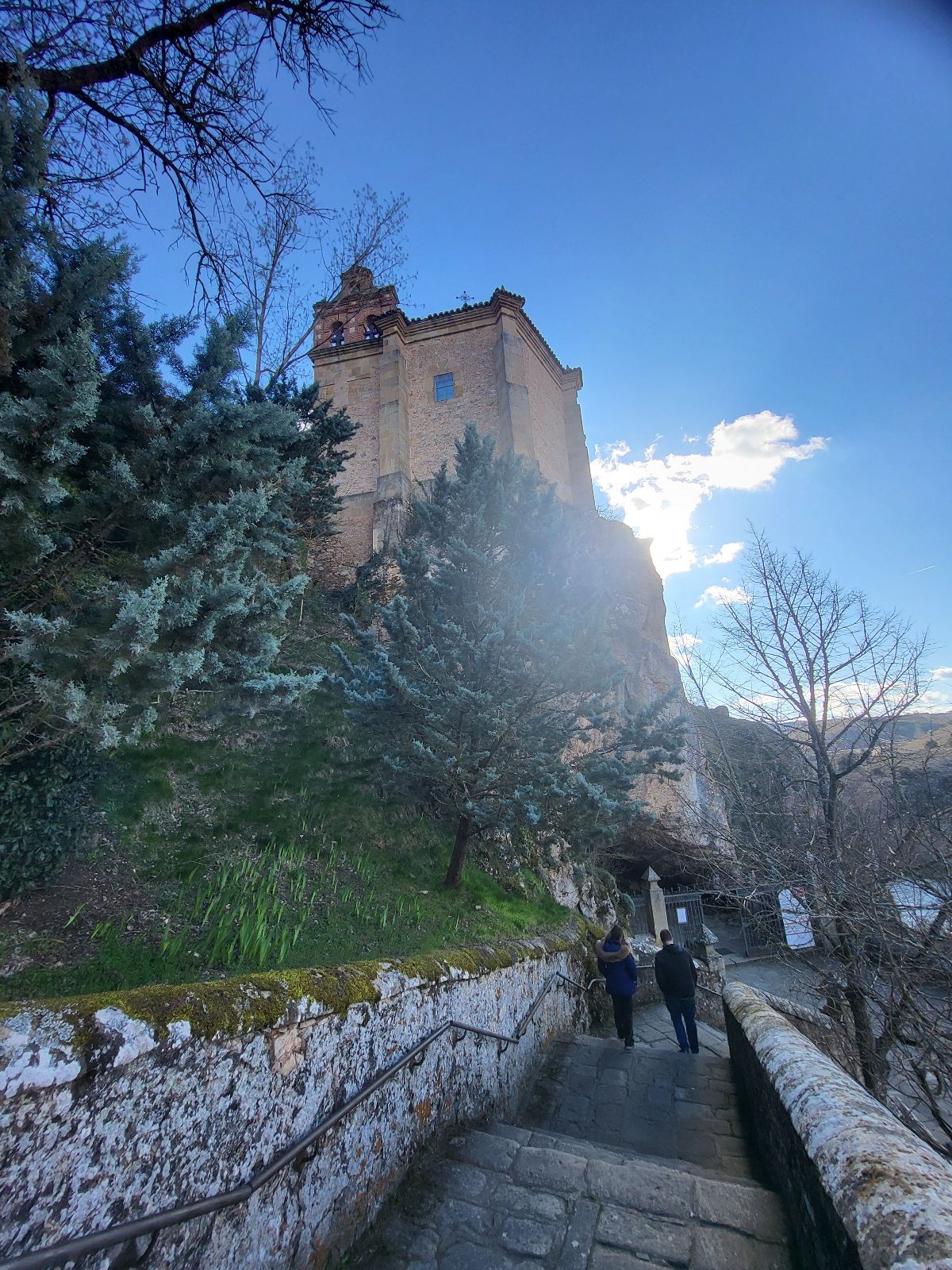 Looking up at the Ermita de San Saturio