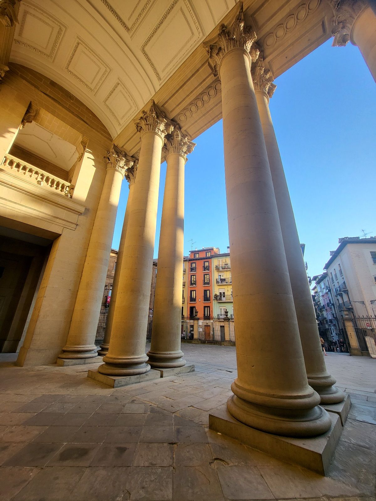 A view from the columns of a cathedral.